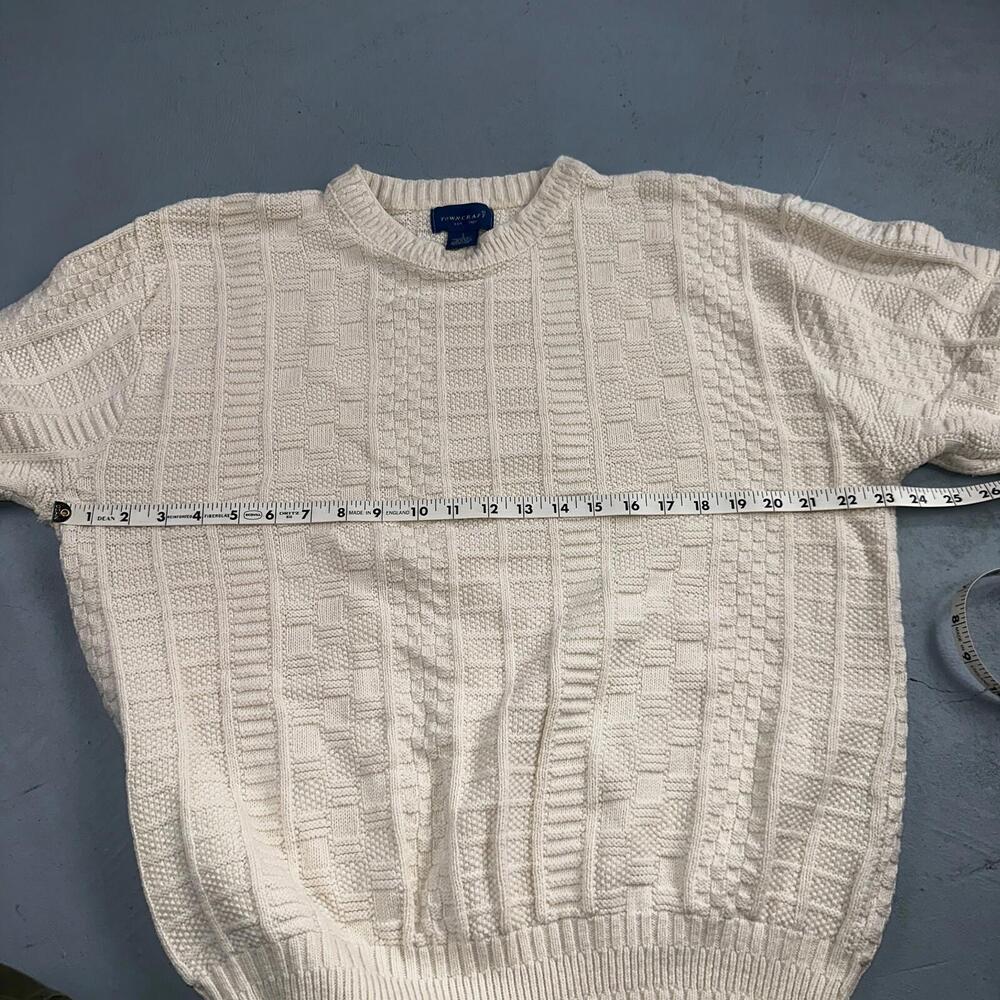 Towncraft VTG 80s 100% Cotton Made In USA Ivory Square Knit Sweater Sz L - Picture 5 of 9